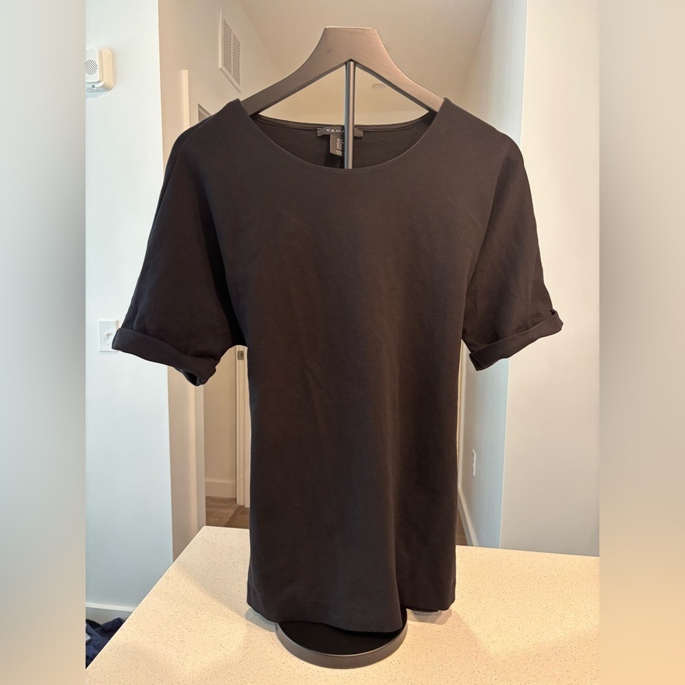 Tahari Women’s Black Short Sleeve Tee with Back Tie, Size M